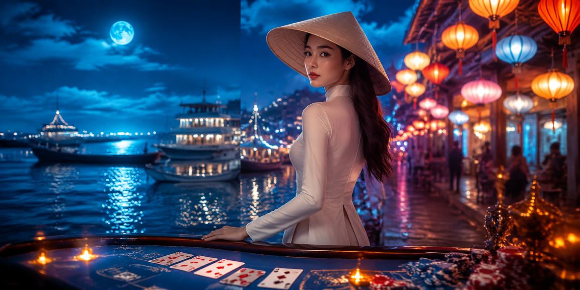 Người chơi bài Baccarat trong không khí truyền thống Côn Đảo với nón lá đặc trưng Việt Nam