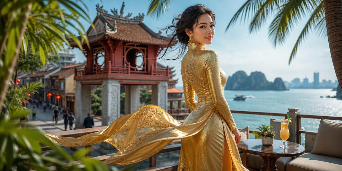 Người phụ nữ mặc áo dài tại Hà Nội xem thông tin bảo mật và cá cược thể thao trực tuyến